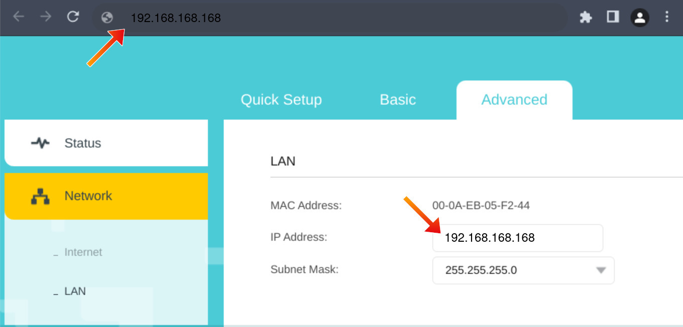 192.168.168.168 Router IP Address Set