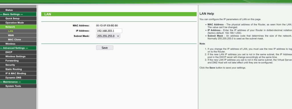 Set 192.168.203.1 Router IP address